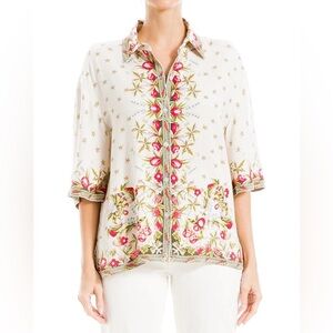 Max Studio Women’s Printed Woven Floral Camp Shirt Size XL NEW